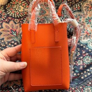 Vibrant Orange Mini Bag with Structured Design and Short Handles Color Street